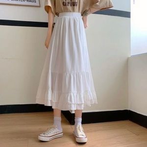 Tiered Midi A-Line White Skirt